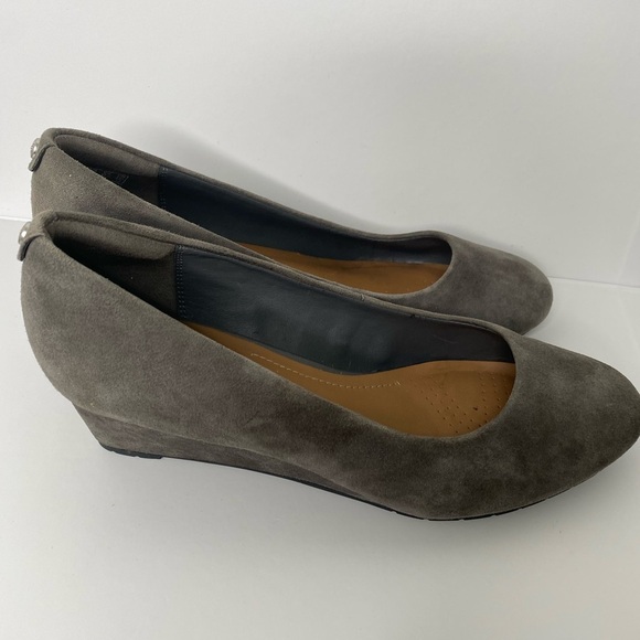 CLARKS NORDSTROM 7 Vendra Bloom Grey Suede Wedge Shoes - Picture 1 of 13